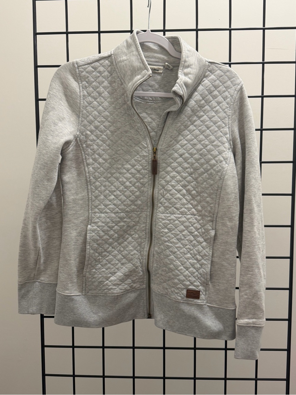 L.L. Bean Light Gray Quilted Full-Zip Bomber Jacket